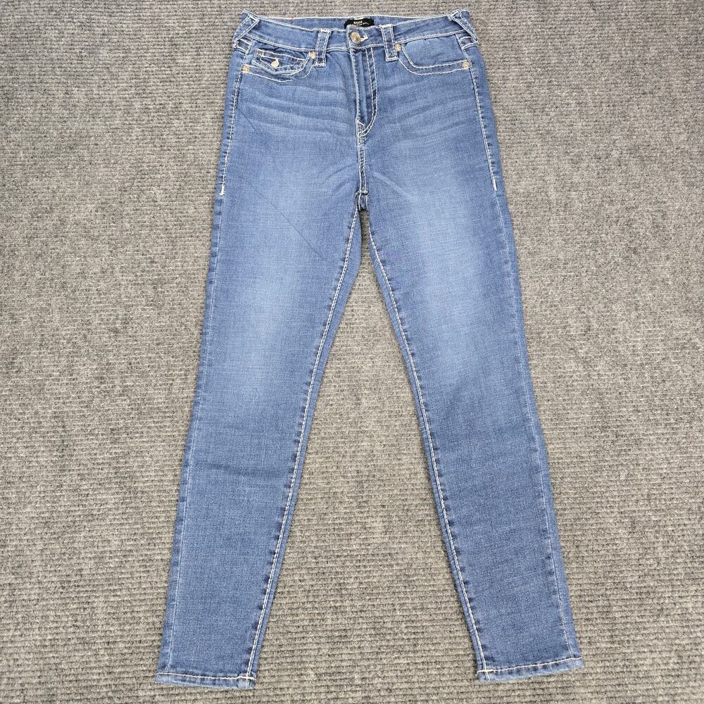 True Religion Halle Jeans Womens 31 Blue High Rise Super Skinny Flap Pocket